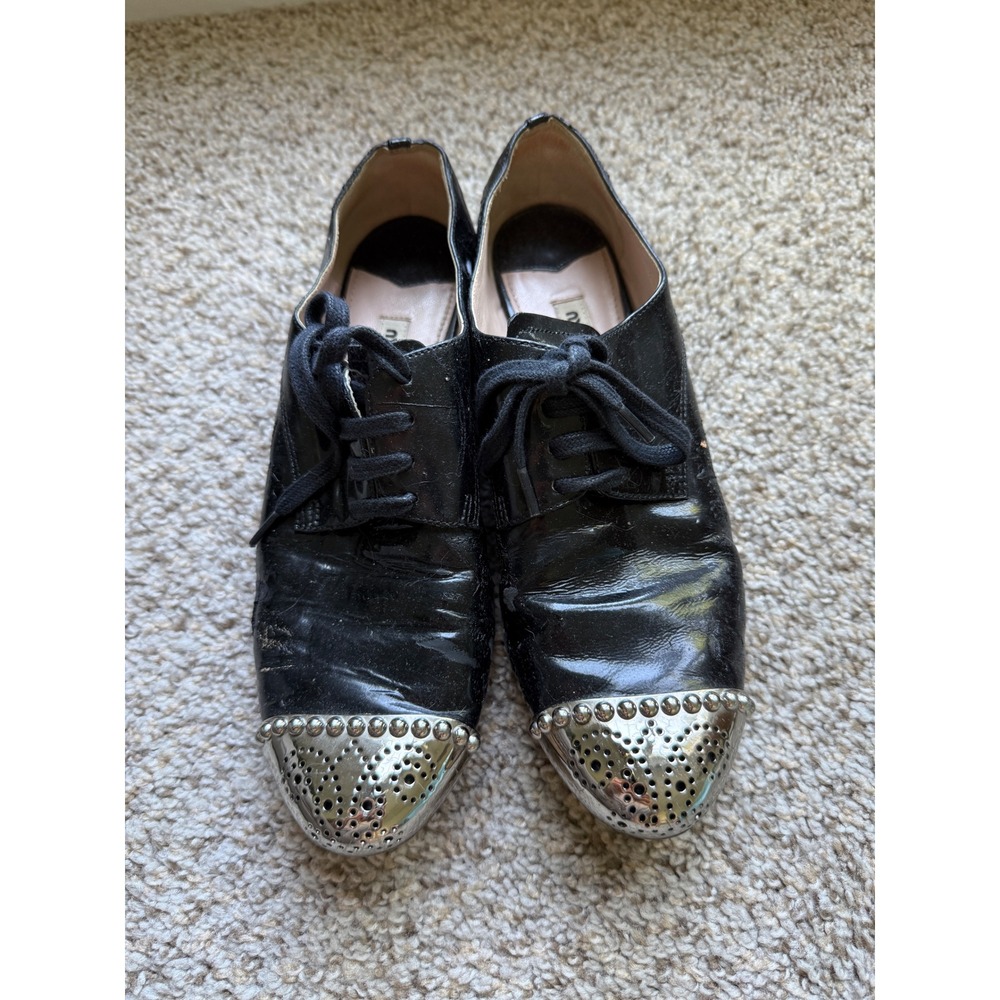 Miu Miu Metal Toe Cap Patent Leather Oxfords (AS IS / For Parts & Crafts)